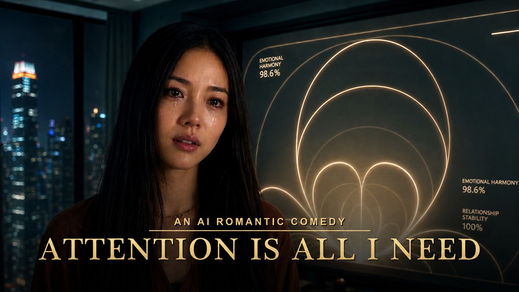 Hanley Leung — 'Attention Is All I Need' AI romantic-comedy still.